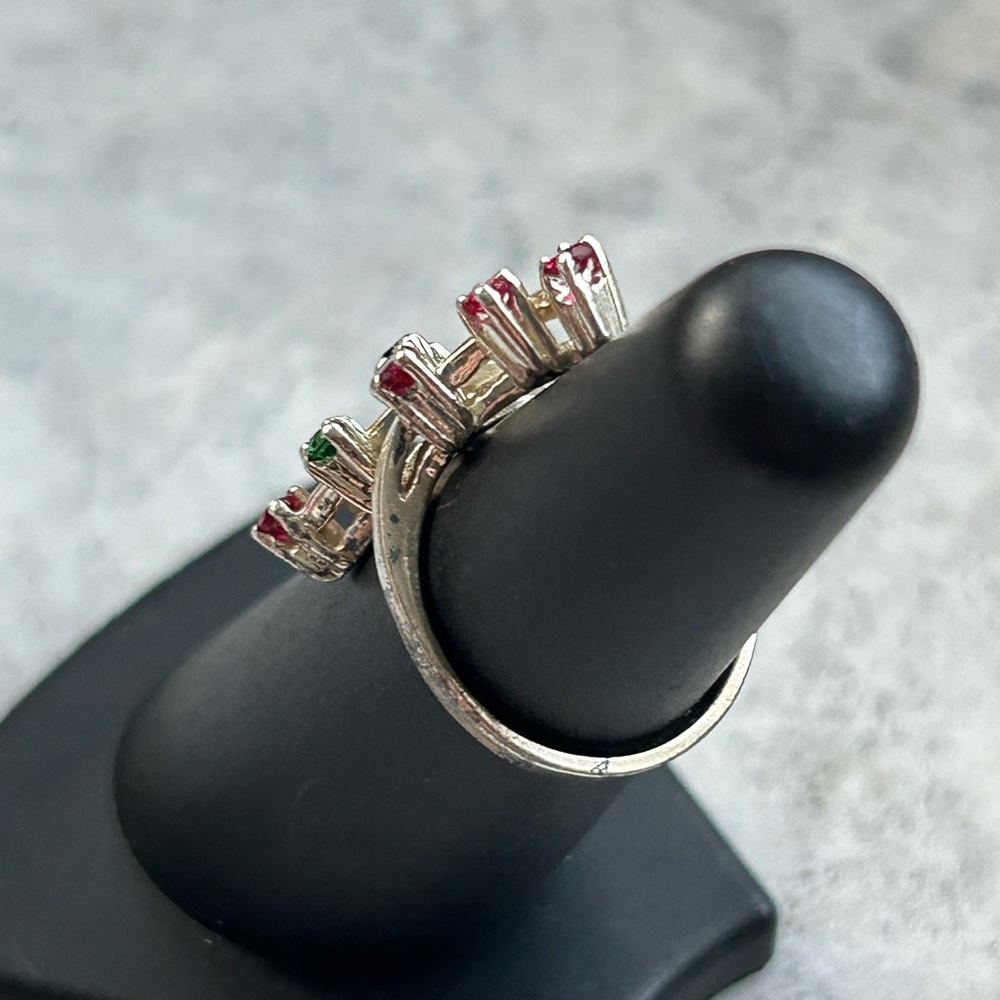 Vintage Ruby Emerald Ring, Simulated Stones, Gold… - image 3